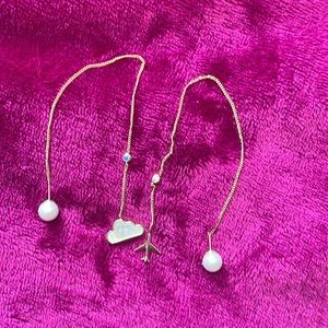 Aviation cloud and plane artistic earrings strings pearl crystal new with box